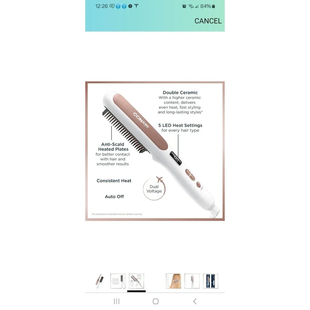 New Conair Double Ceramic Heated Straight Brush Upto 400F Antiscald Heated Plate